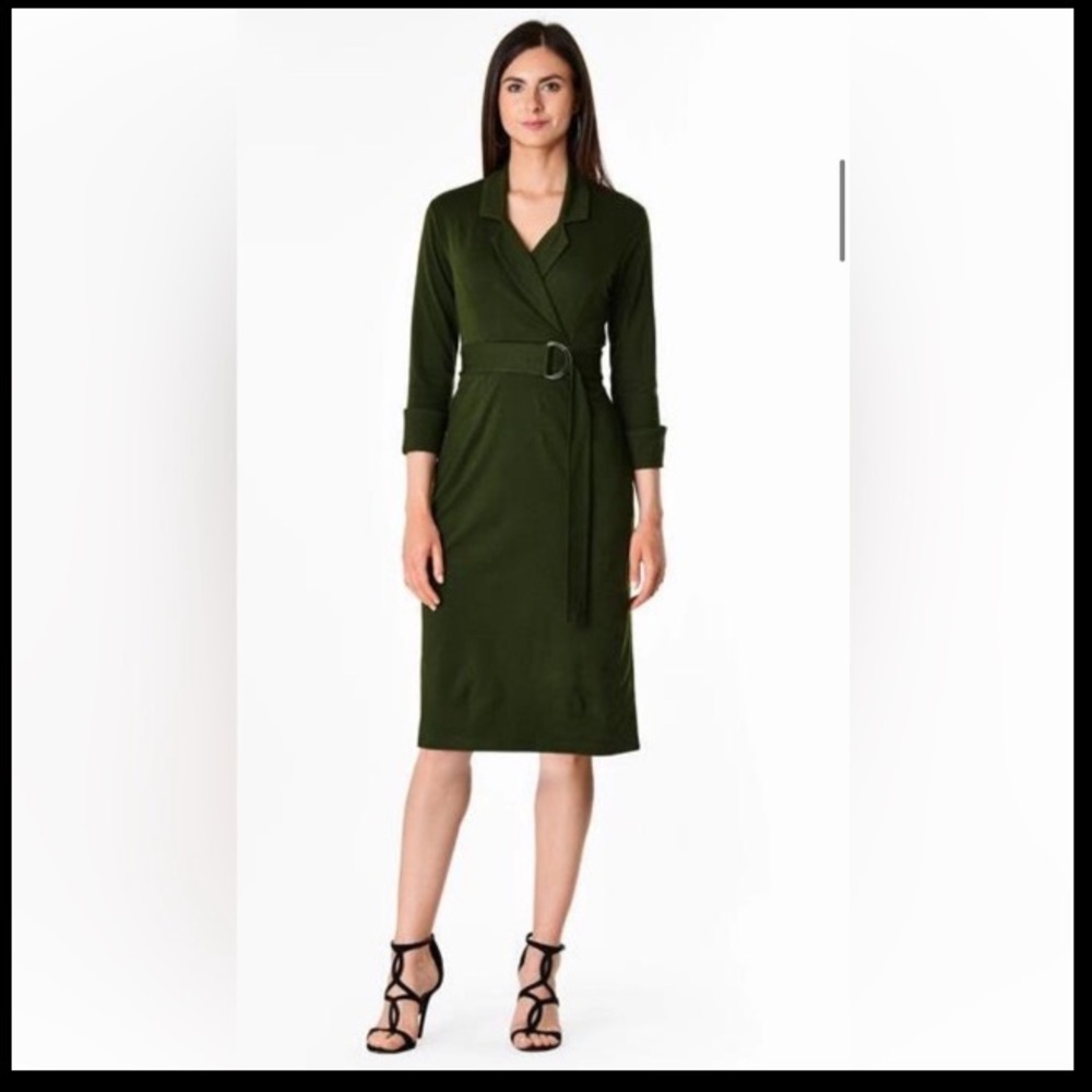 EShakti Green Faux Wrap Dress